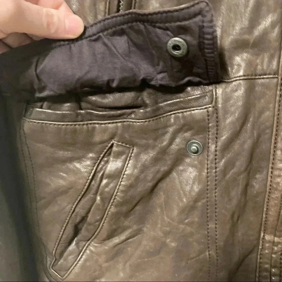 7 For  All Mankind brown black leather sheepskin shearling collar jacket - Picture 4 of 9